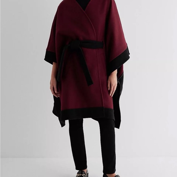COPY - Express Faux Wool Color Block Belted Cape Coat. Size M/L. NWT - Picture 1 of 6
